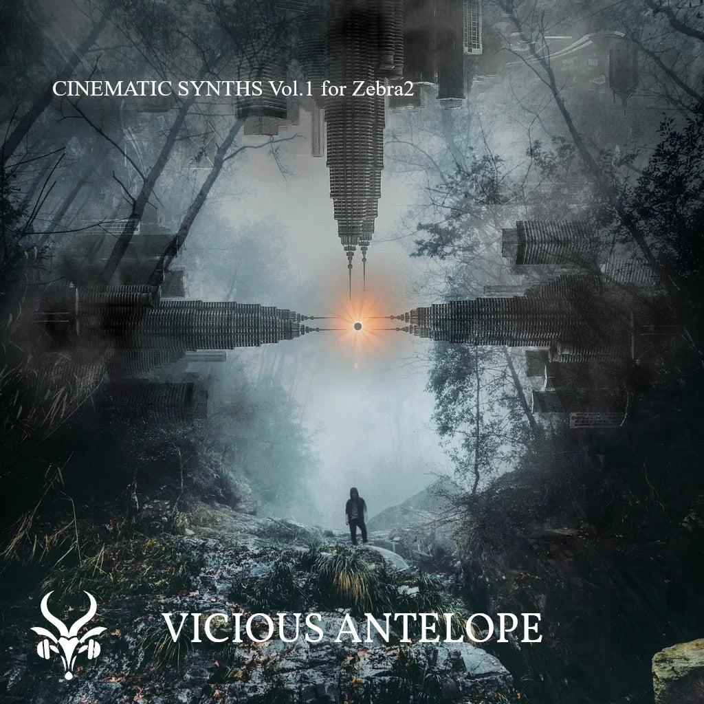 Cinematic Synths Vol.1 preset pack cover artwork for U-He Zebra– Vicious Antelope