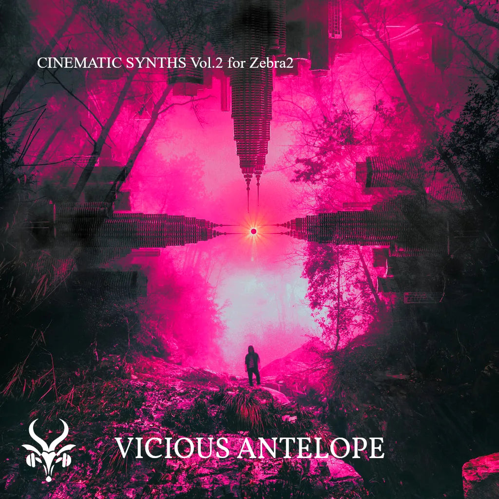 Cinematic Synths Vol.2 preset pack cover artwork for U-He Zebra– Vicious Antelope