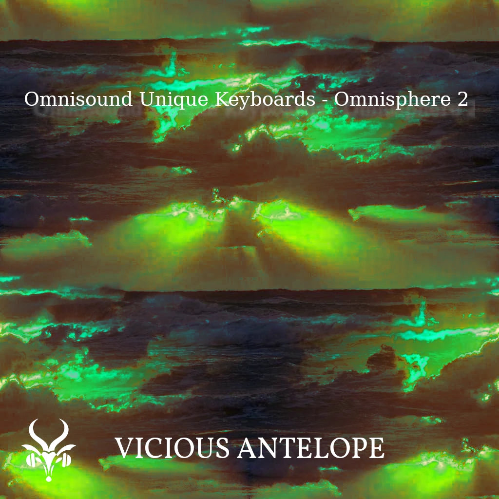 Omnisound Unique Keyboards preset library cover artwork for Omnisphere 3 – Vicious Antelope