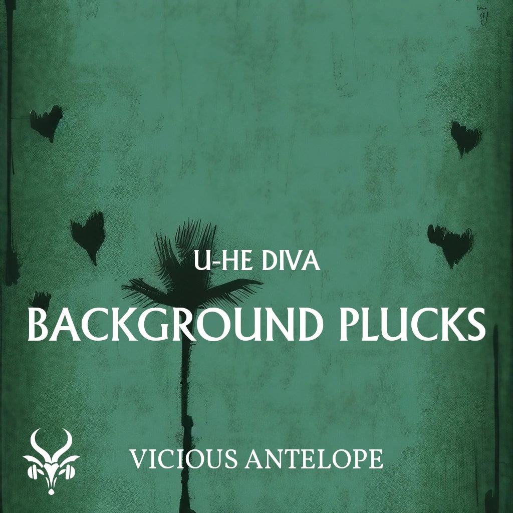 background plucks preset pack cover artwork for U-He Diva – Vicious Antelope