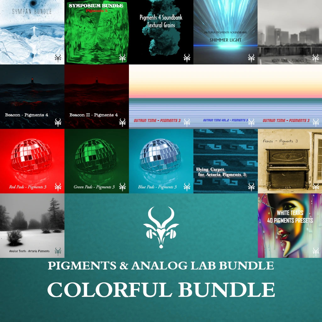 colorful bundle preset pack cover artwork for Arturia Pigments – Vicious Antelope