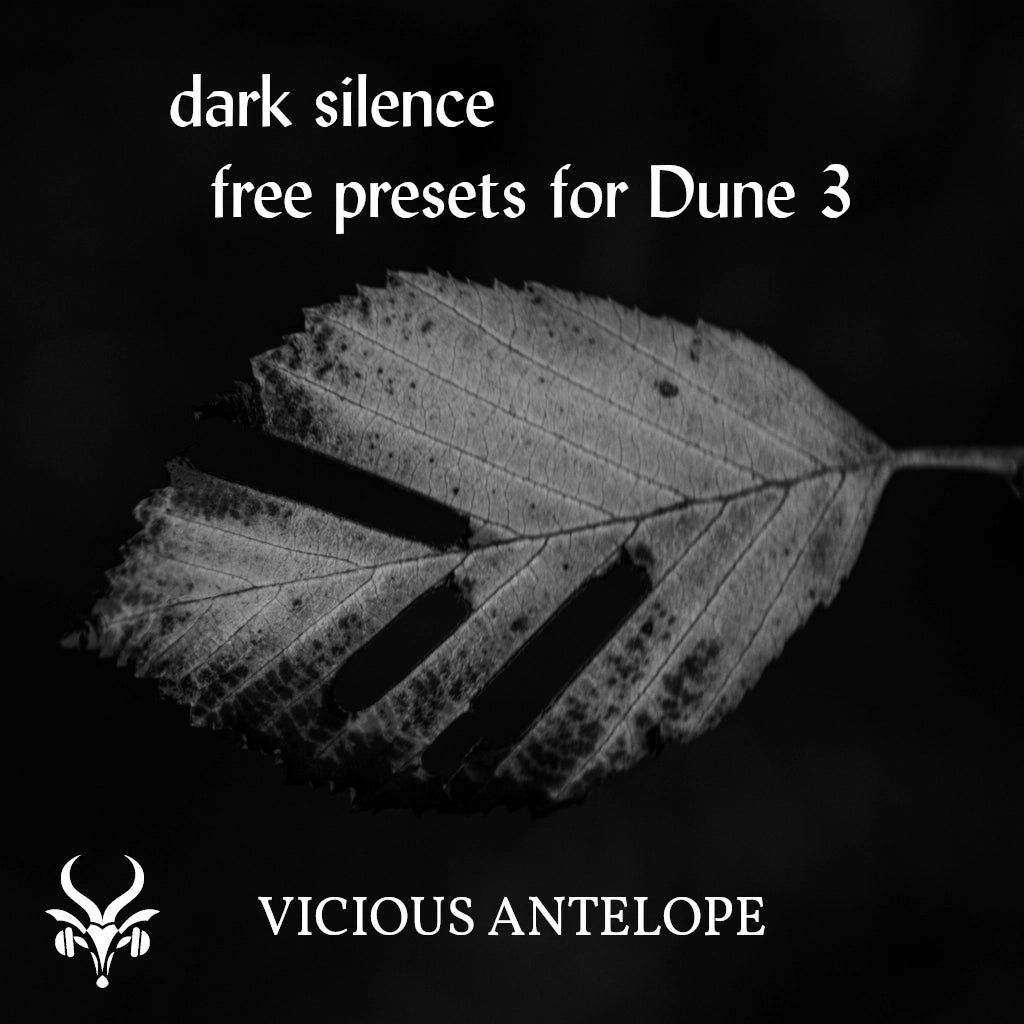Dark Silence preset library cover artwork for Dune 3 – Vicious Antelope