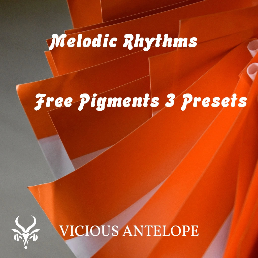 Melodic Rhythms preset pack cover artwork for Arturia Pigments – Vicious Antelope